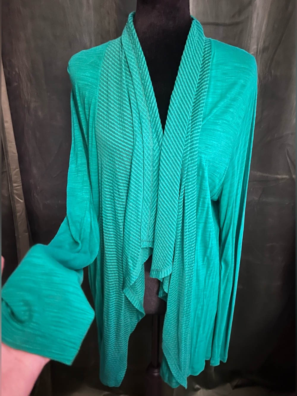 Cable & Gauge Teal Draped Open-Front Cardigan